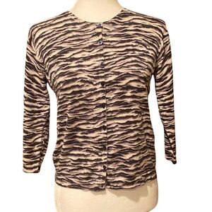 SILX By August Silk Stretch Cardigan Silk Blend Medium Black & White Tiger Print